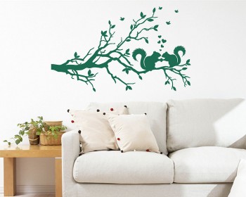 Plum Blossom Branch Wall Decal with Loving Squirrels  Stickers